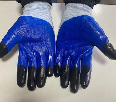 Перчатки рабочие мужские с двойным обливом Tomik 909 синие